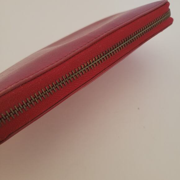 Burberry Black Label Leather Zip Around Wallet Red Clutch Logo Large Designer - Picture 11 of 13